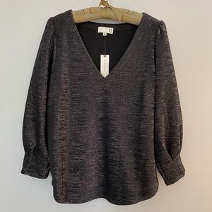 Ro & De Anthropologie Navy Metallic Blouse NWT
